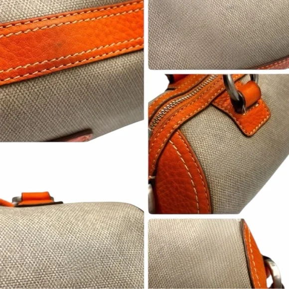 Cole Han Gray Canvas Orange Leather Barrel Satchel - Picture 15 of 16